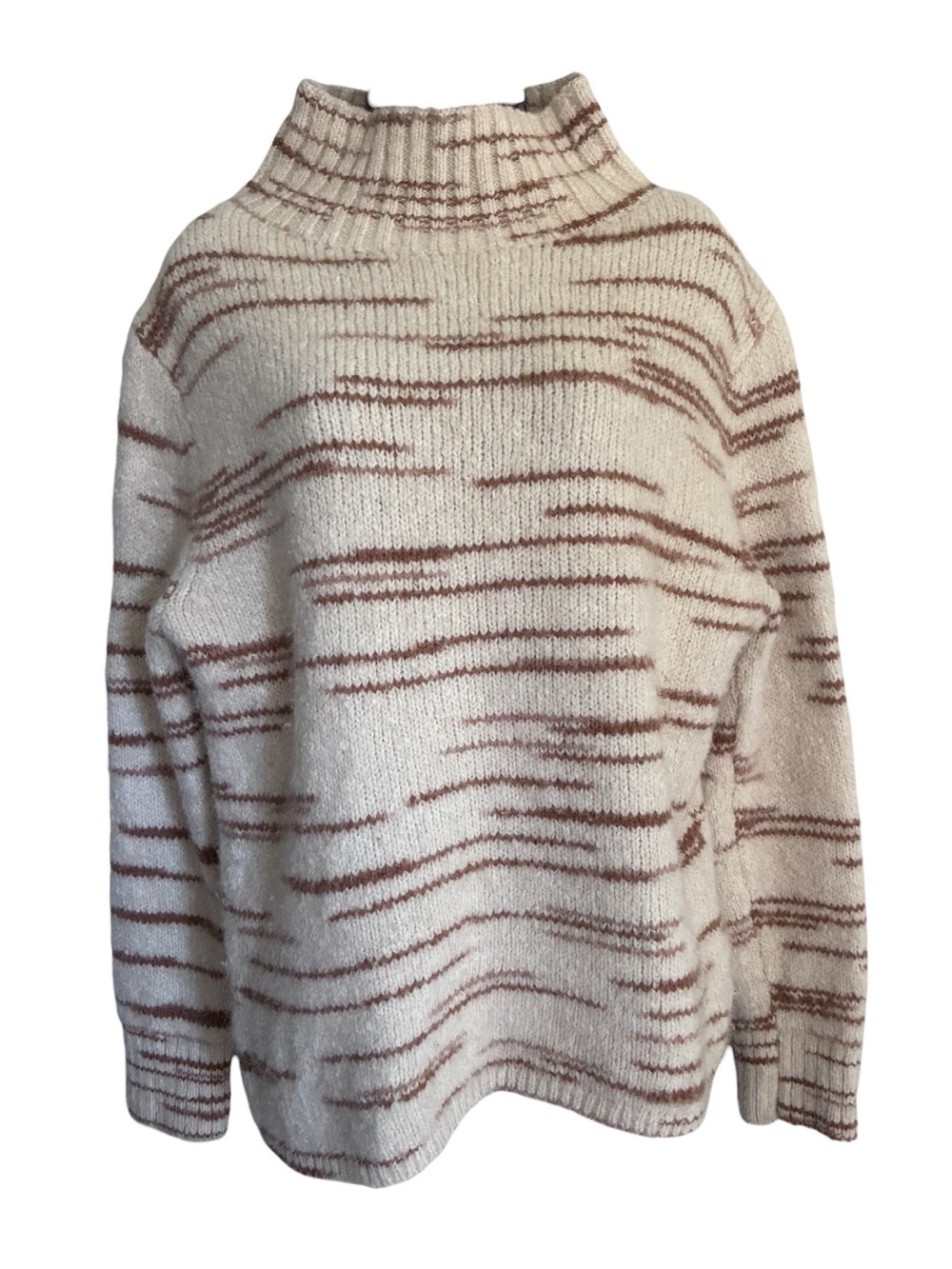 Banana Republic Earthy Cream Mock Neck Cozy Fall Sweater Brown Stripes Sz M